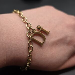 Vintage Gold “Di” Initial Charm Bracelet | Rhinestone Accent | Y2K Minimal Chain
